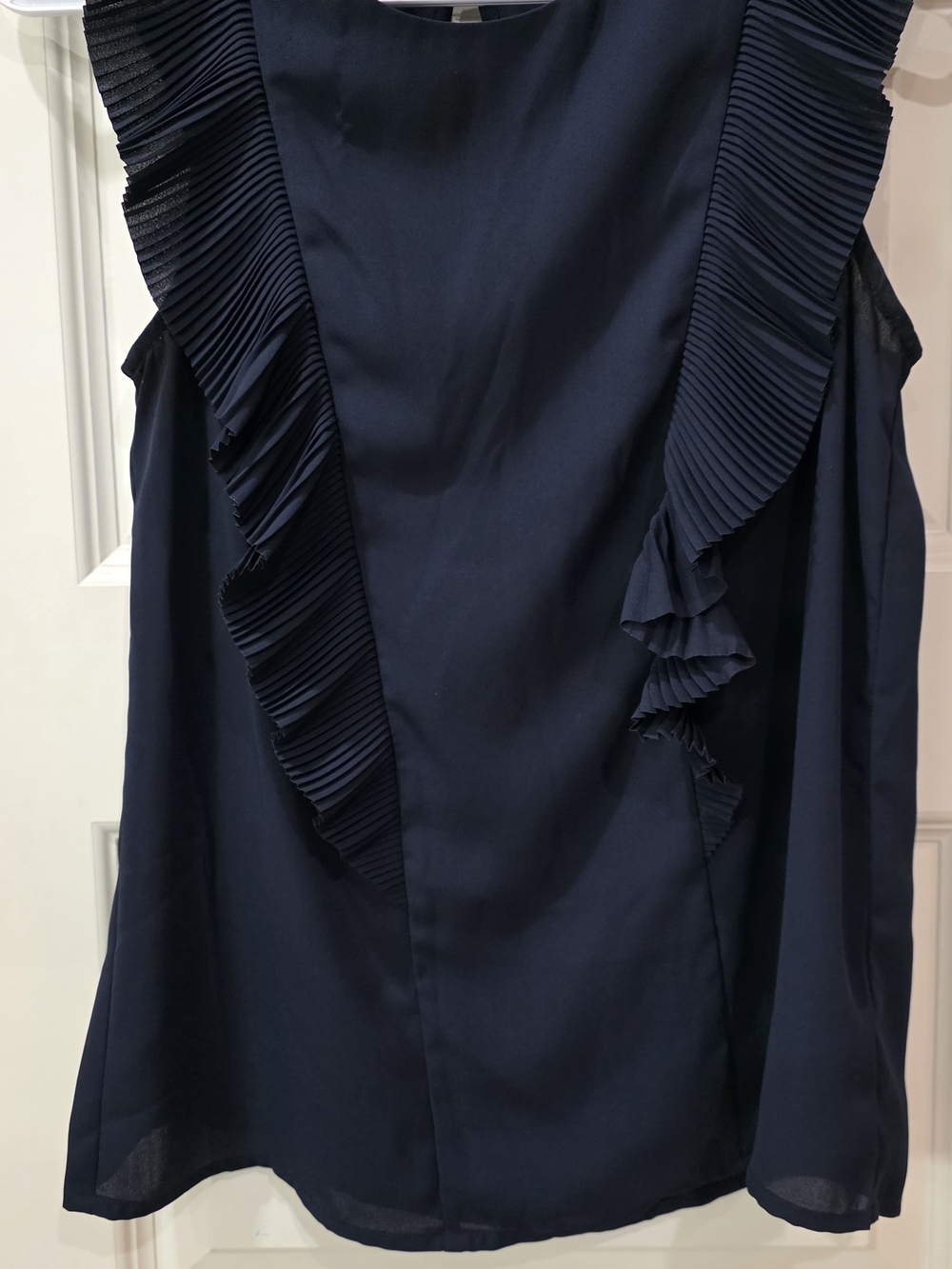 Banana Republic Navy Pleated-Ruffle Sleeveless Blouse